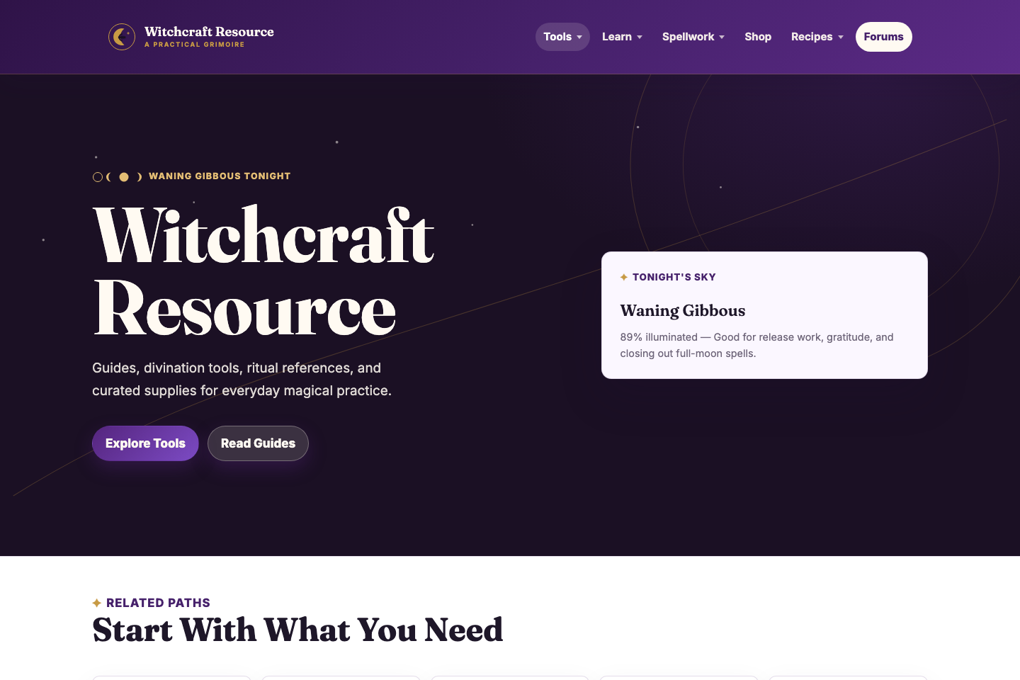 Witchcraft Resource website screenshot
