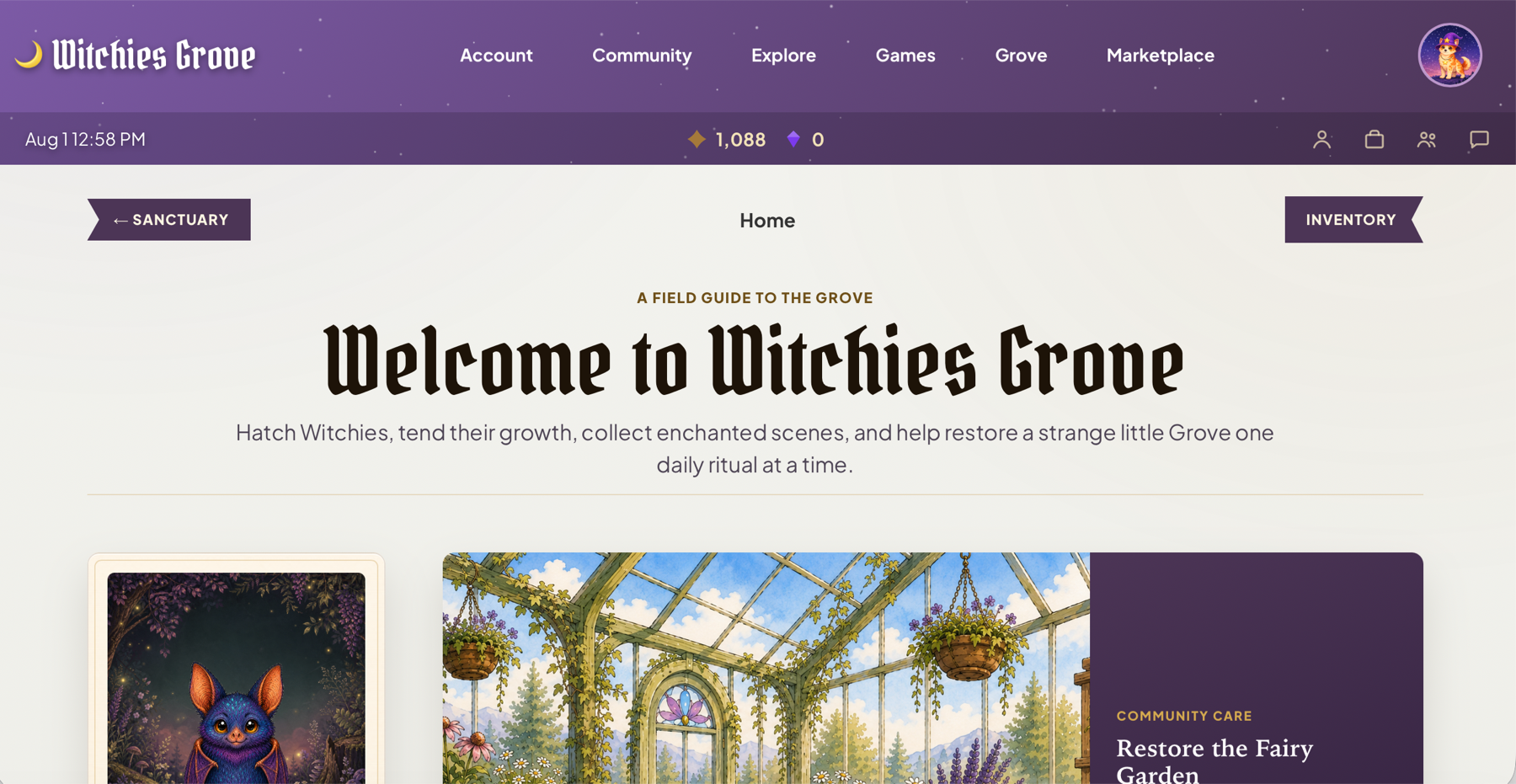 Witchies Grove game interface screenshot