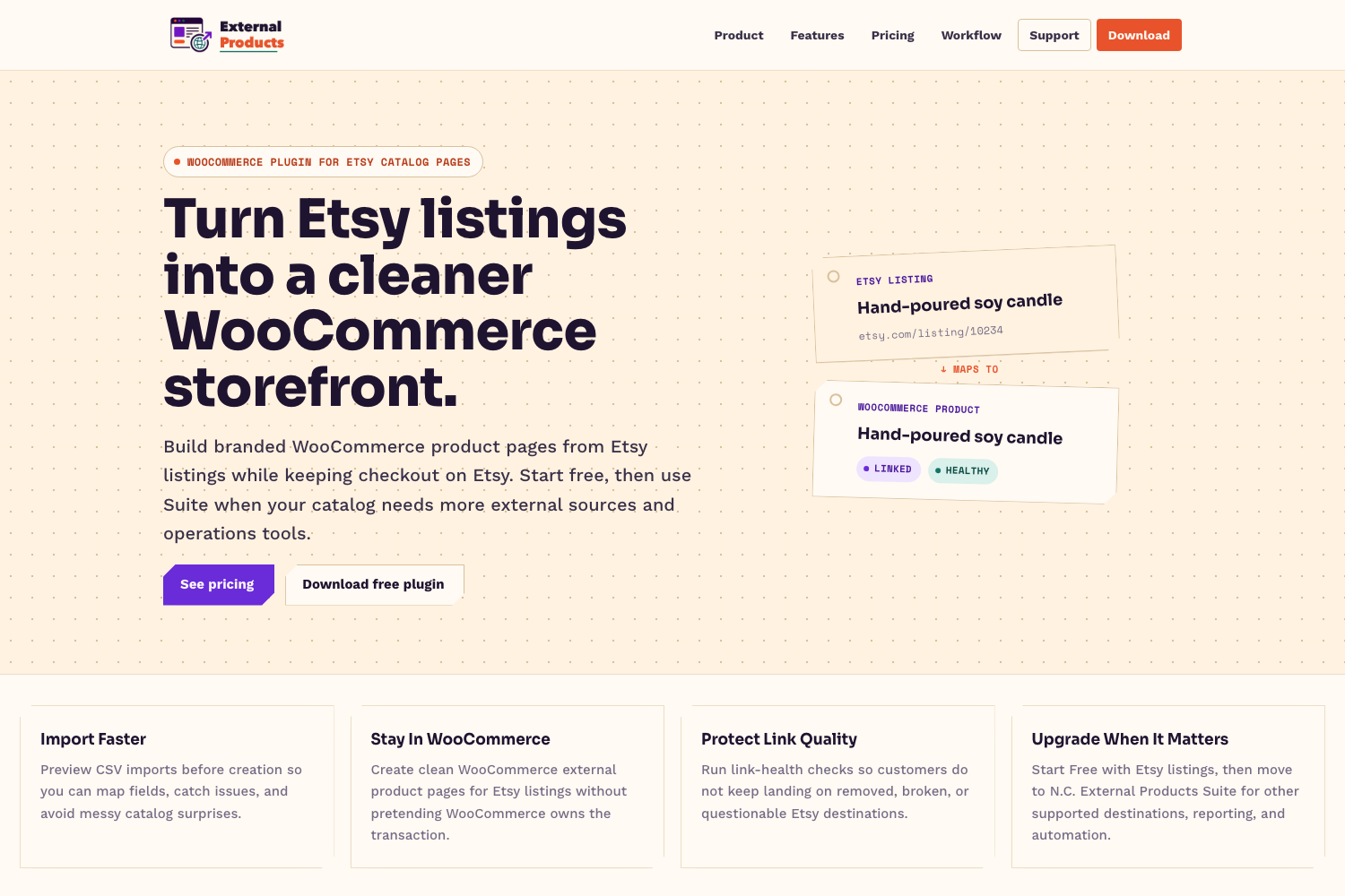 N.C. External Products homepage screenshot